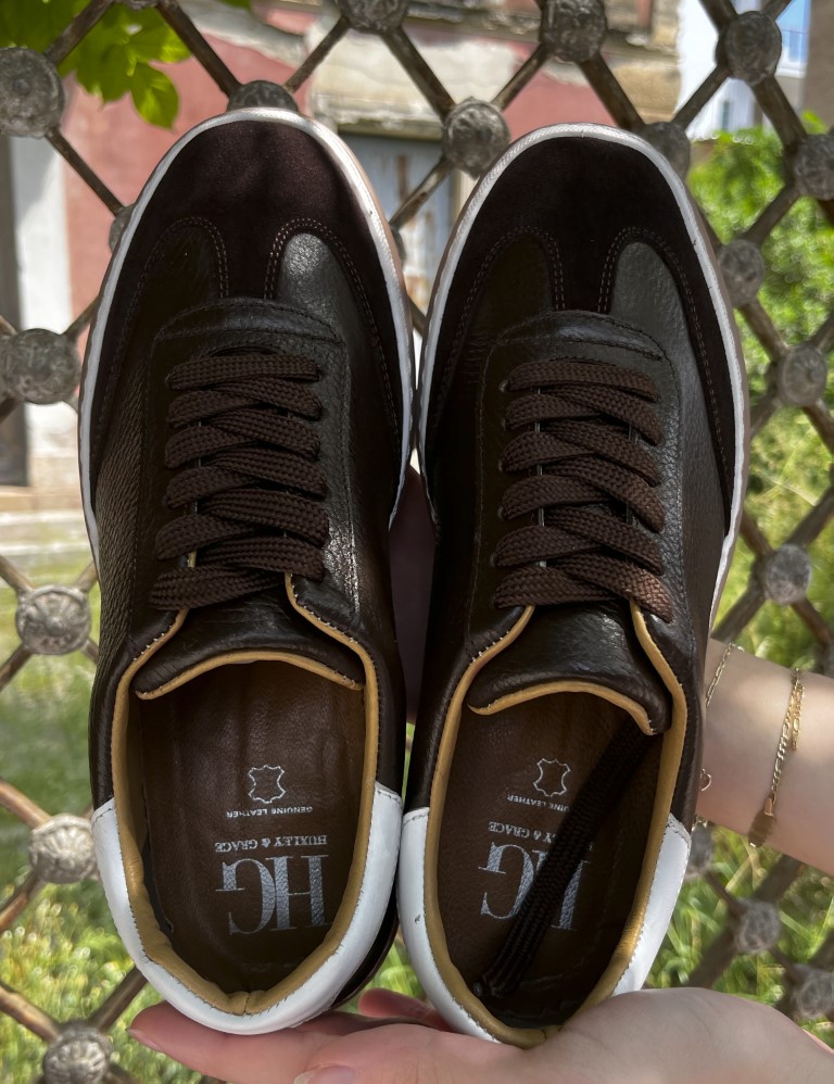 Ανδρικά καφέ δερμάτινα Sneakers με suede λεπτομέρεια HG177817K φωτογραφία